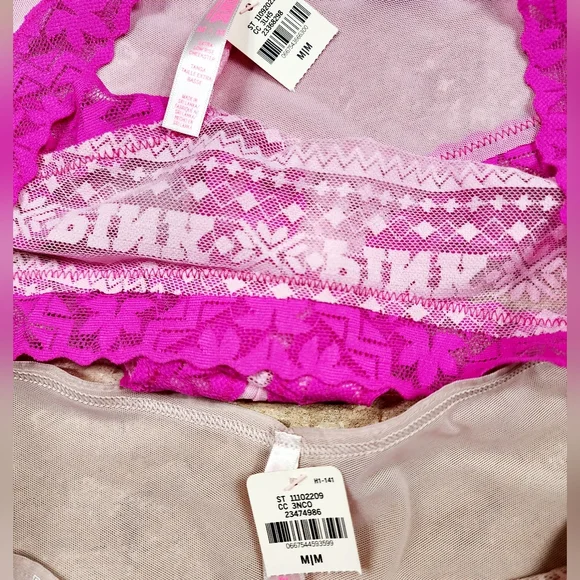 NWT PINK Victoria's Secret Lace and Mesh Cheeky Panties Size Medium - Picture 5 of 5